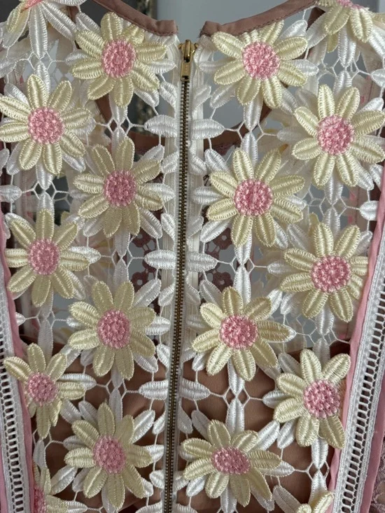 Self-Portrait Blush and Ivory Lace Appliqué Dress - Picture 7 of 10